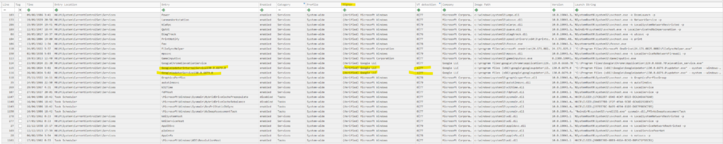 AutoRunsc command-line output showing CSV results for scripting and automation